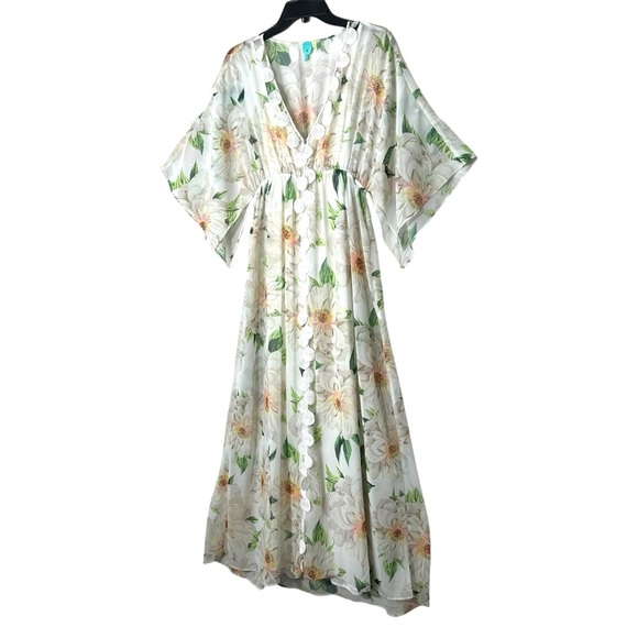 Farm Rio x Anthropologie Dahlia Boho White Chiffon Floral Maxi Dress size XS - Picture 8 of 16